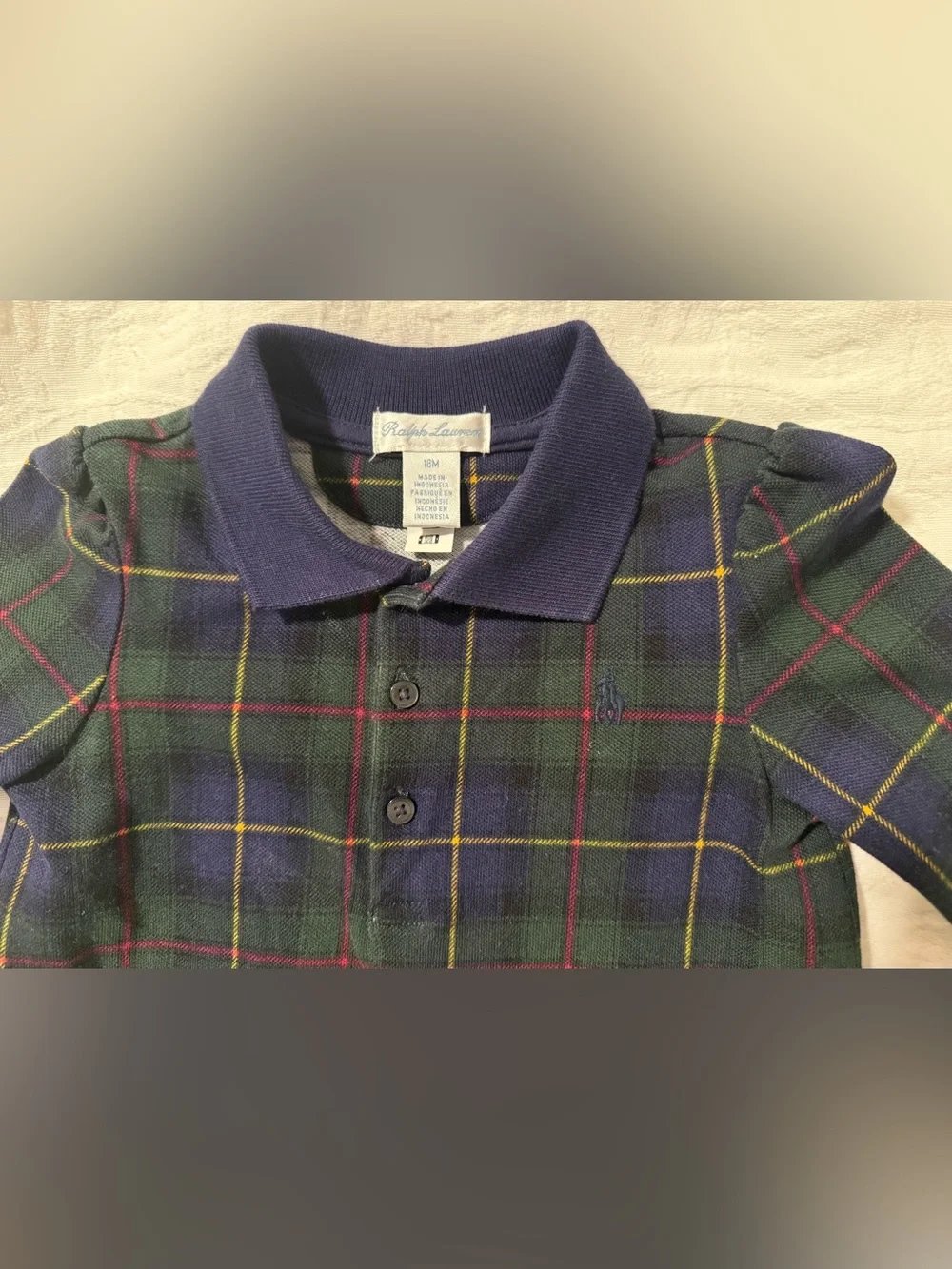 RALPH LAUREN - Plaid Stretch Mesh Polo Dress and Bloomer - Size 18m